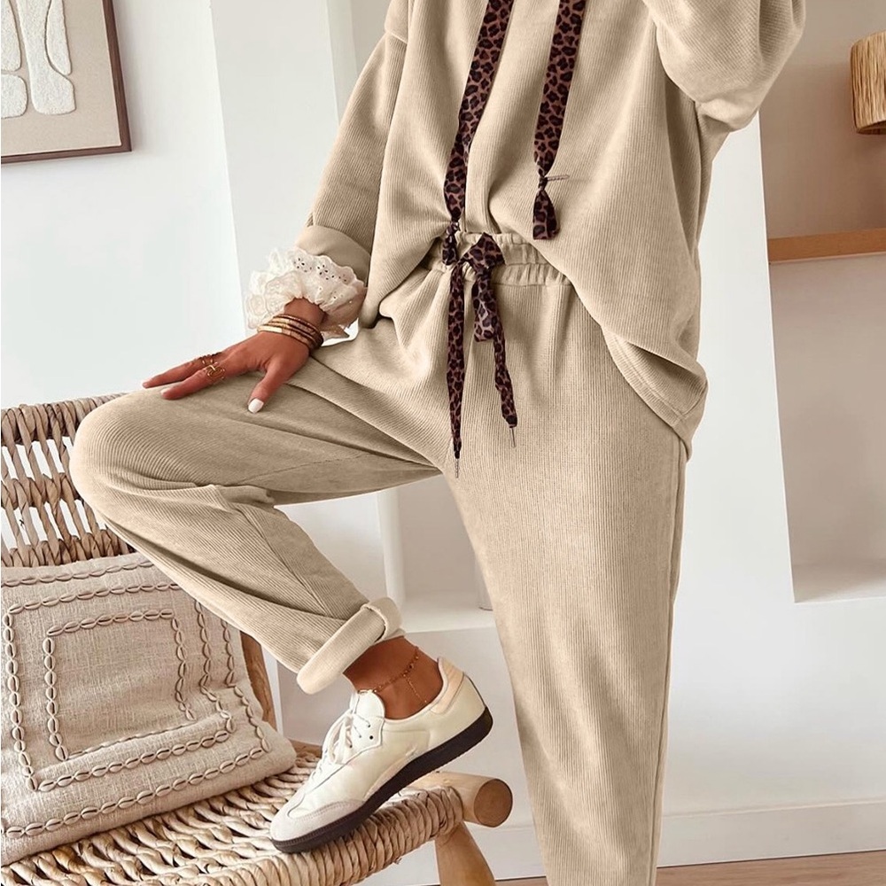 Casual Beige Women's Pants Set